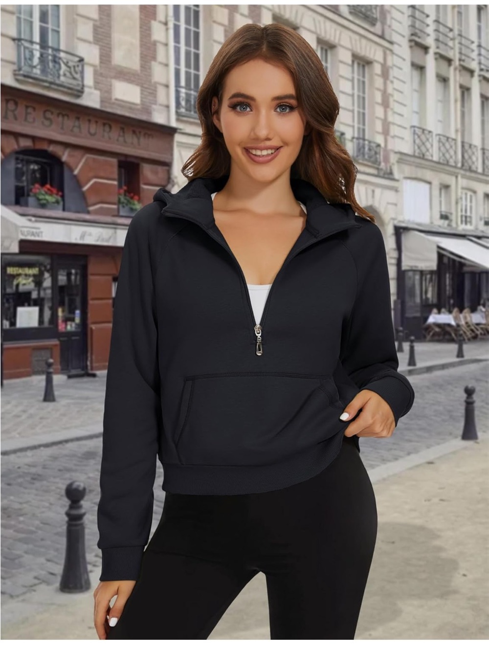 Black Half-Zip Pullover Hoodie